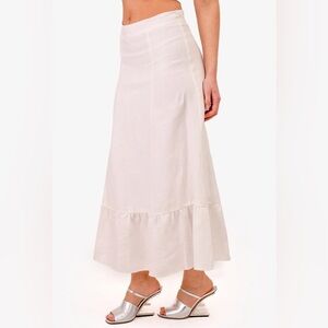 Reformation White Linen Ruffle Edge Midi Skirt